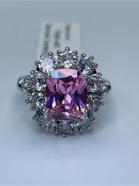 Swarovski Crystal Elements Pink White Halo Statement Ring Glam Sz 7